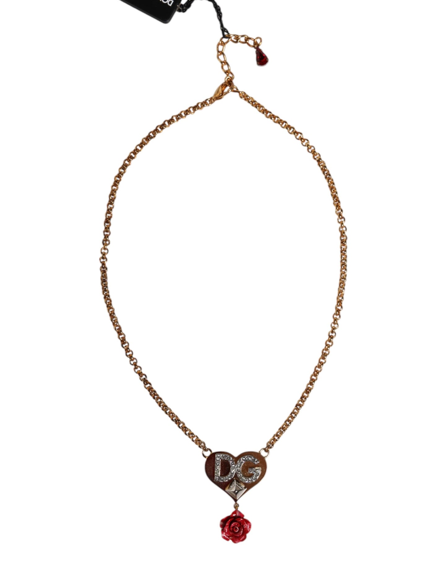 Dolce & Gabbana Gold Brass Cuore Heart Rose Crystal Embellished Necklace