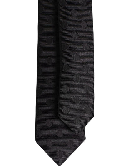 Dolce & Gabbana Black Circles Silk Adjustable Necktie Tie