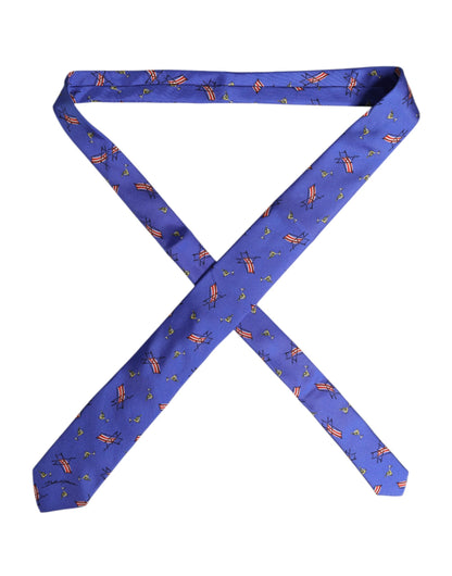 Dolce & Gabbana Blue Cocktail Print Silk Adjustable Necktie Tie