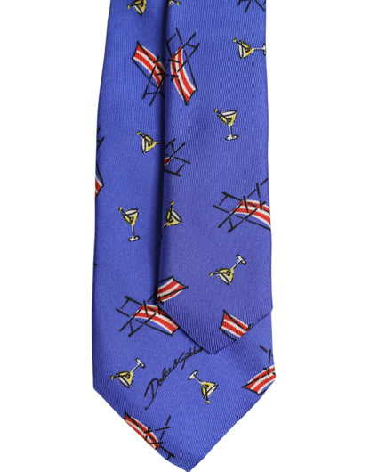 Dolce & Gabbana Blue Cocktail Print Silk Adjustable Necktie Tie