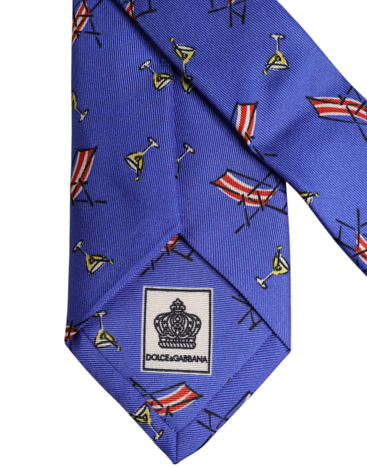 Dolce & Gabbana Blue Cocktail Print Silk Adjustable Necktie Tie