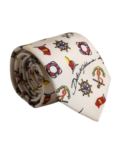 Dolce & Gabbana Beige Graphic Print Silk Adjustable Necktie Tie