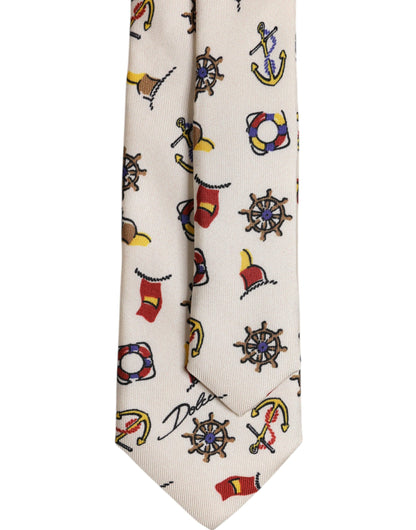 Dolce & Gabbana Beige Graphic Print Silk Adjustable Necktie Tie