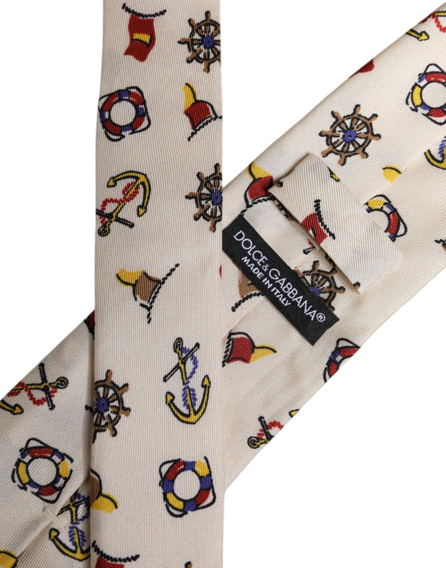 Dolce & Gabbana Beige Graphic Print Silk Adjustable Necktie Tie