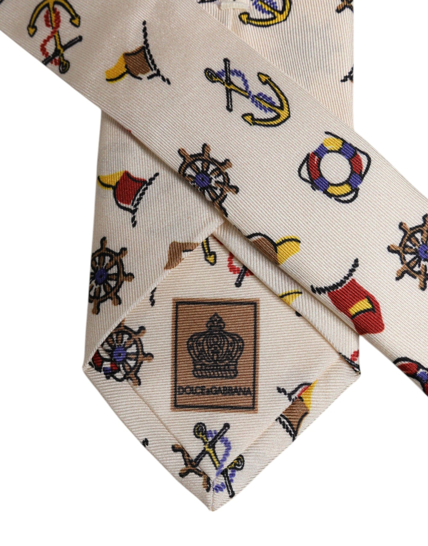 Dolce & Gabbana Beige Graphic Print Silk Adjustable Necktie Tie