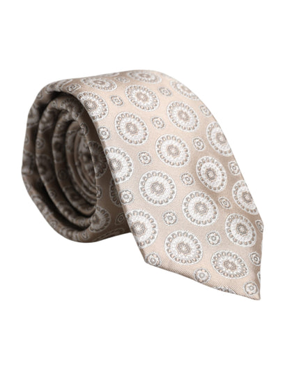 Dolce & Gabbana Beige Foulard Print Silk Adjustable Necktie Tie