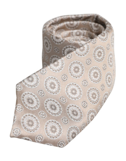 Dolce & Gabbana Beige Foulard Print Silk Adjustable Necktie Tie