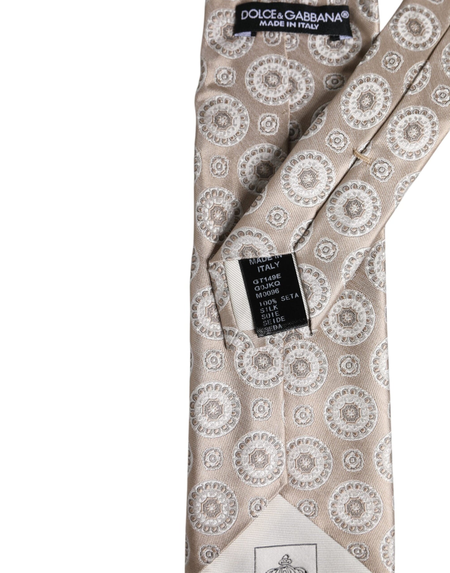 Dolce & Gabbana Beige Foulard Print Silk Adjustable Necktie Tie