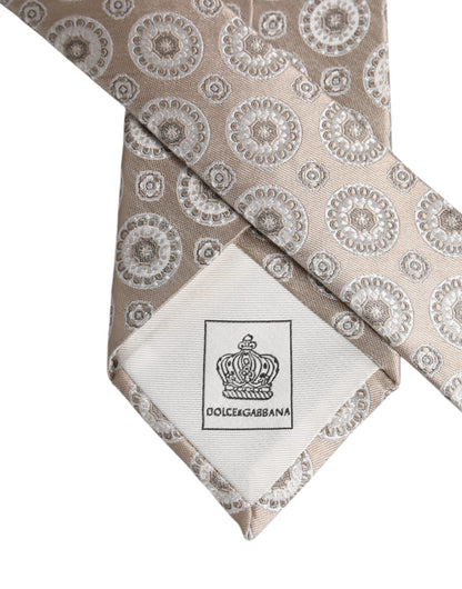 Dolce & Gabbana Beige Foulard Print Silk Adjustable Necktie Tie