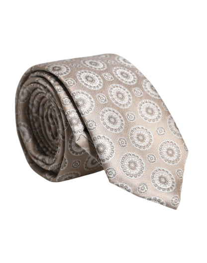 Dolce & Gabbana Beige Foulard Print Silk Adjustable Necktie Tie