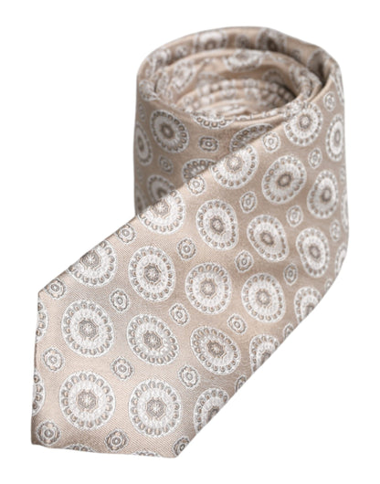 Dolce & Gabbana Beige Foulard Print Silk Adjustable Necktie Tie