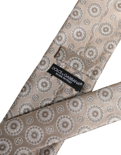 Dolce & Gabbana Beige Foulard Print Silk Adjustable Necktie Tie