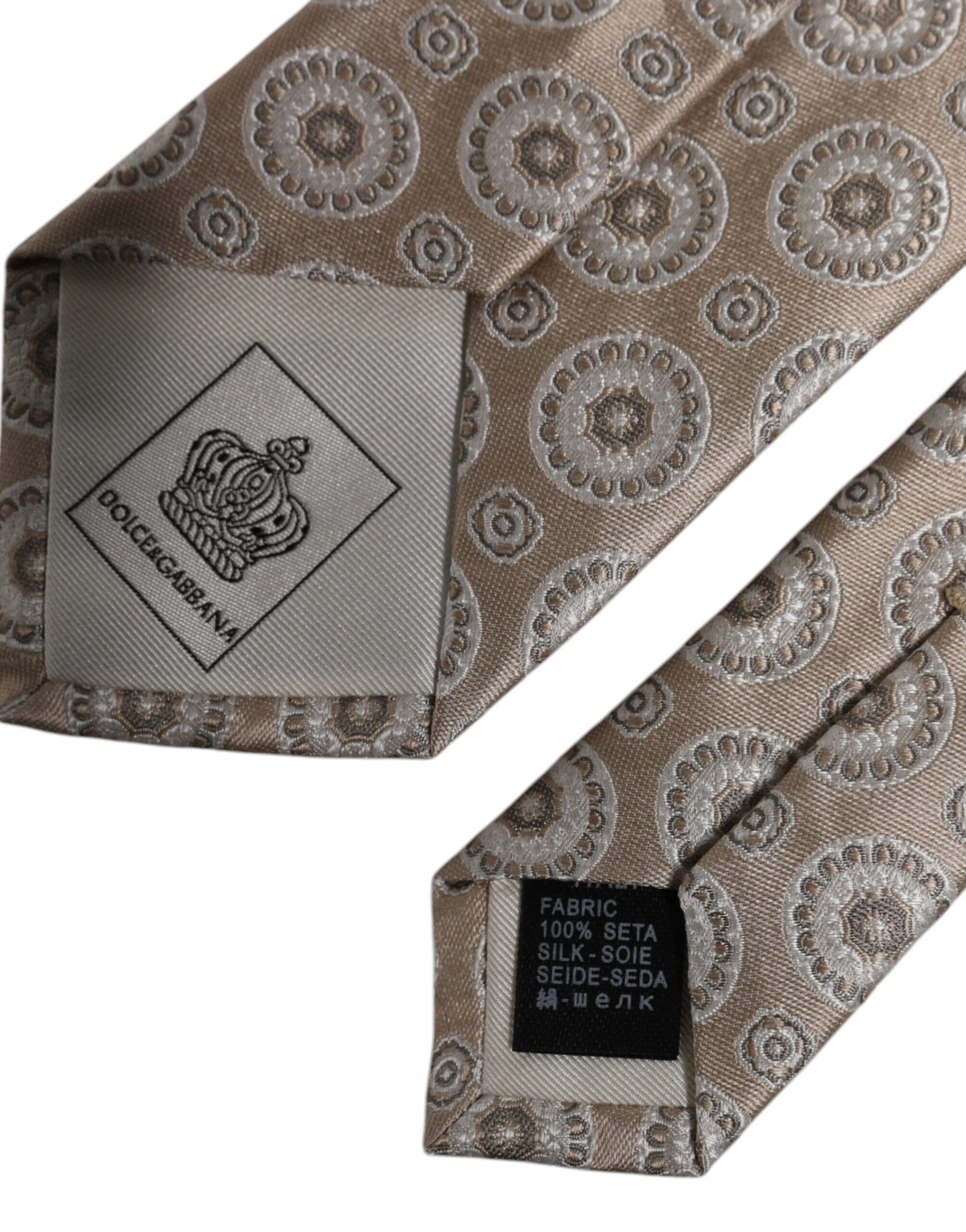 Dolce & Gabbana Beige Foulard Print Silk Adjustable Necktie Tie