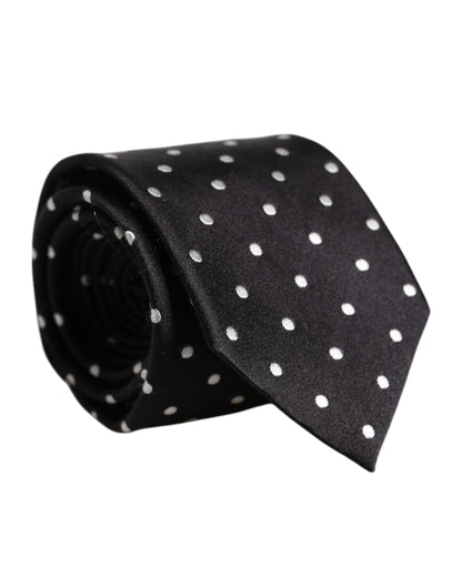 Dolce & Gabbana Black Polka Dots Silk Adjustable Necktie Tie