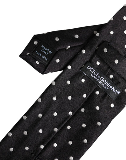 Dolce & Gabbana Black Polka Dots Silk Adjustable Necktie Tie