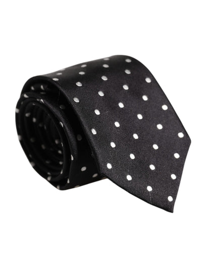 Dolce & Gabbana Black Polka Dots Silk Adjustable Necktie Tie