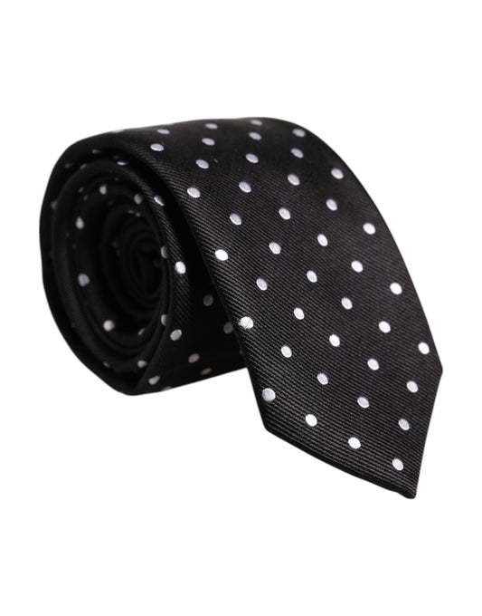 Dolce & Gabbana Black Polka Dots Silk Adjustable Necktie Tie