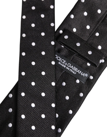 Dolce & Gabbana Black Polka Dots Silk Adjustable Necktie Tie