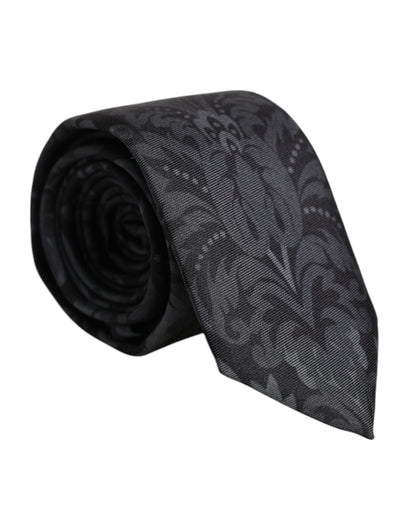 Dolce & Gabbana Black Gray Flower Print Adjustable Necktie Tie