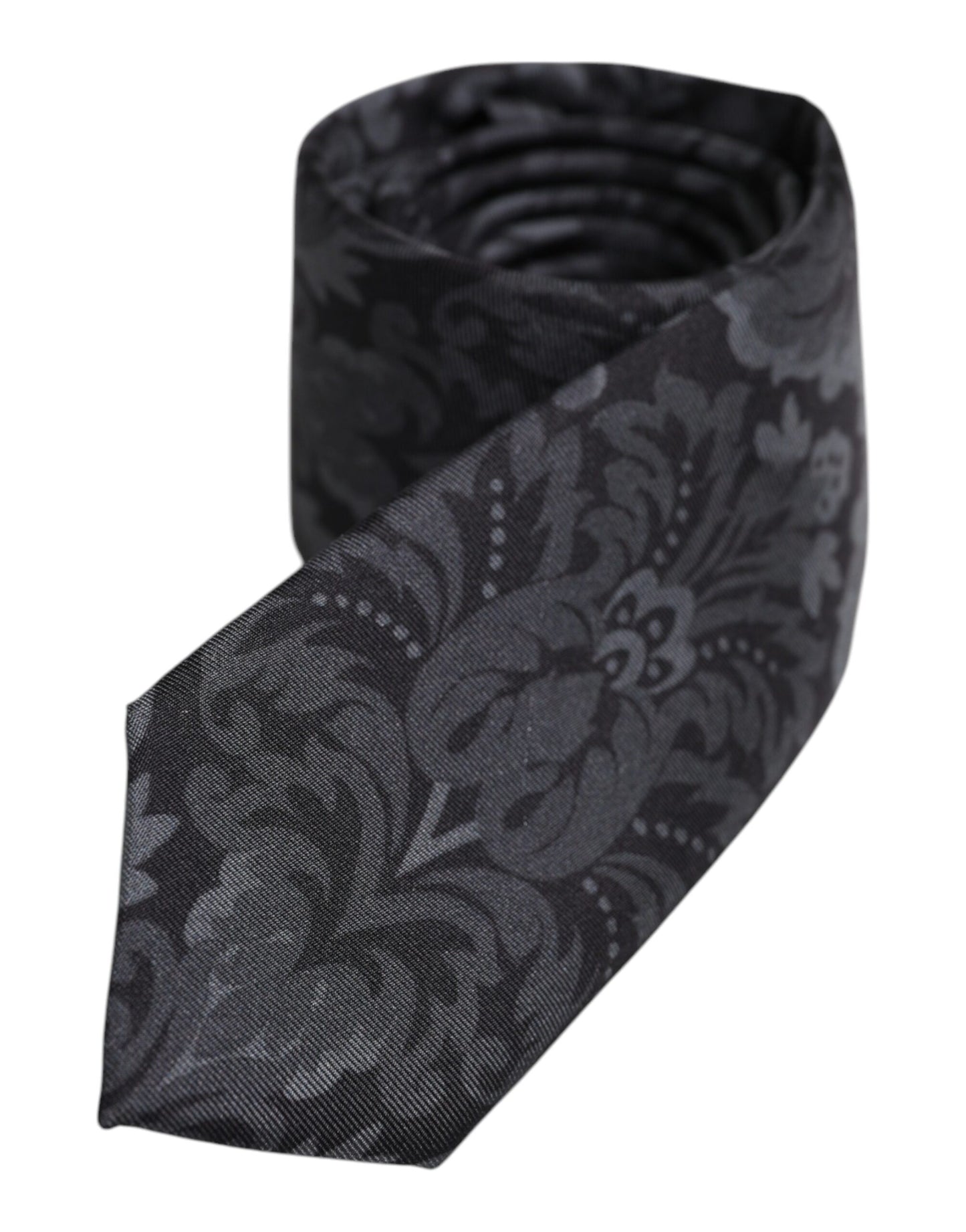 Dolce & Gabbana Black Gray Flower Print Adjustable Necktie Tie