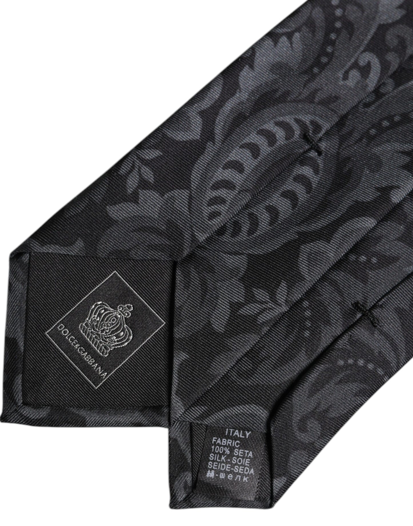 Dolce & Gabbana Black Gray Flower Print Adjustable Necktie Tie