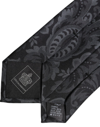 Dolce & Gabbana Black Gray Flower Print Adjustable Necktie Tie