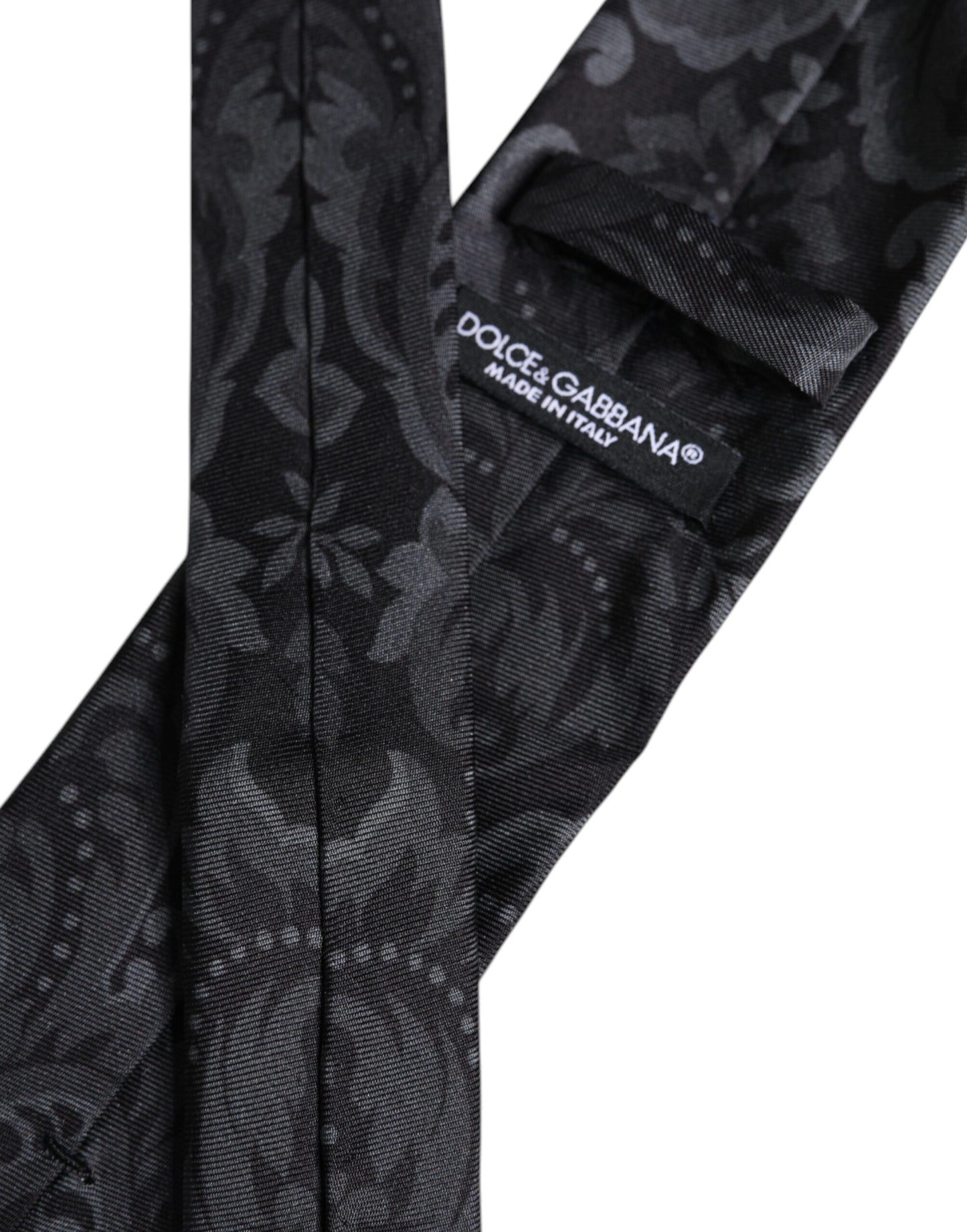 Dolce & Gabbana Black Gray Flower Print Adjustable Necktie Tie