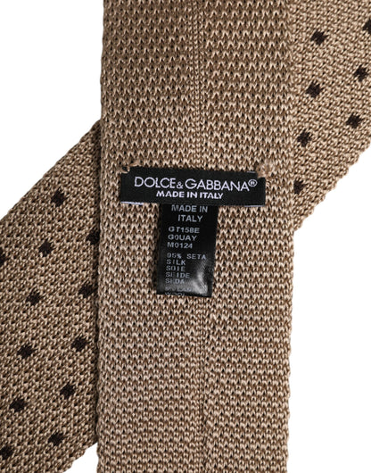 Dolce & Gabbana Beige Polka Dot Silk Adjustable Necktie Tie