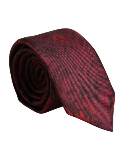 Dolce & Gabbana Maroon Flower Print Silk Adjustable Necktie Tie