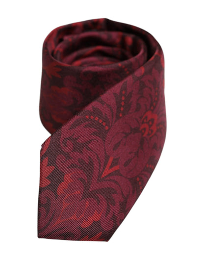 Dolce & Gabbana Maroon Flower Print Silk Adjustable Necktie Tie