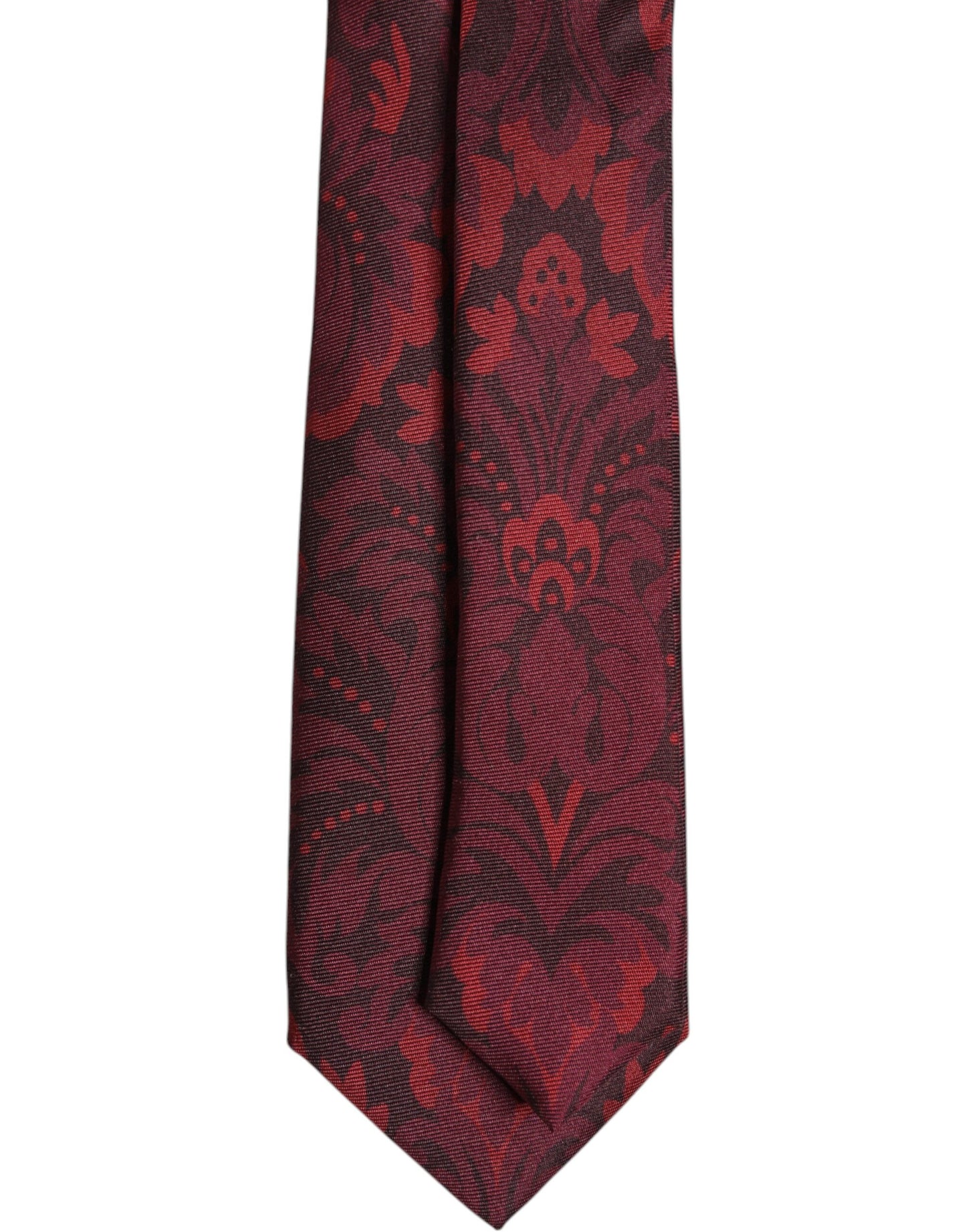 Dolce & Gabbana Maroon Flower Print Silk Adjustable Necktie Tie