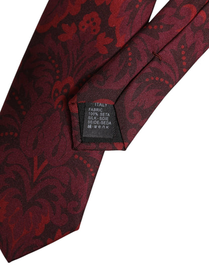 Dolce & Gabbana Maroon Flower Print Silk Adjustable Necktie Tie