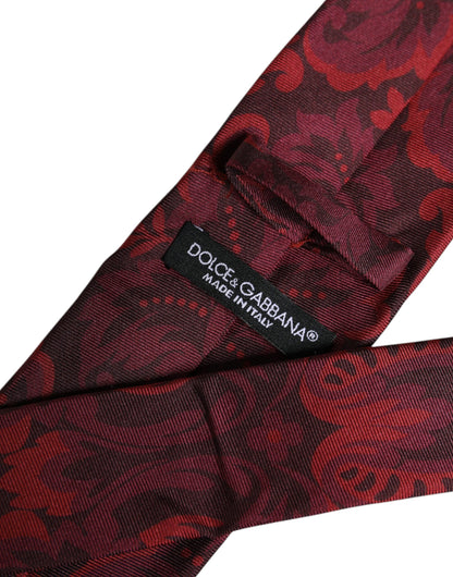 Dolce & Gabbana Maroon Flower Print Silk Adjustable Necktie Tie