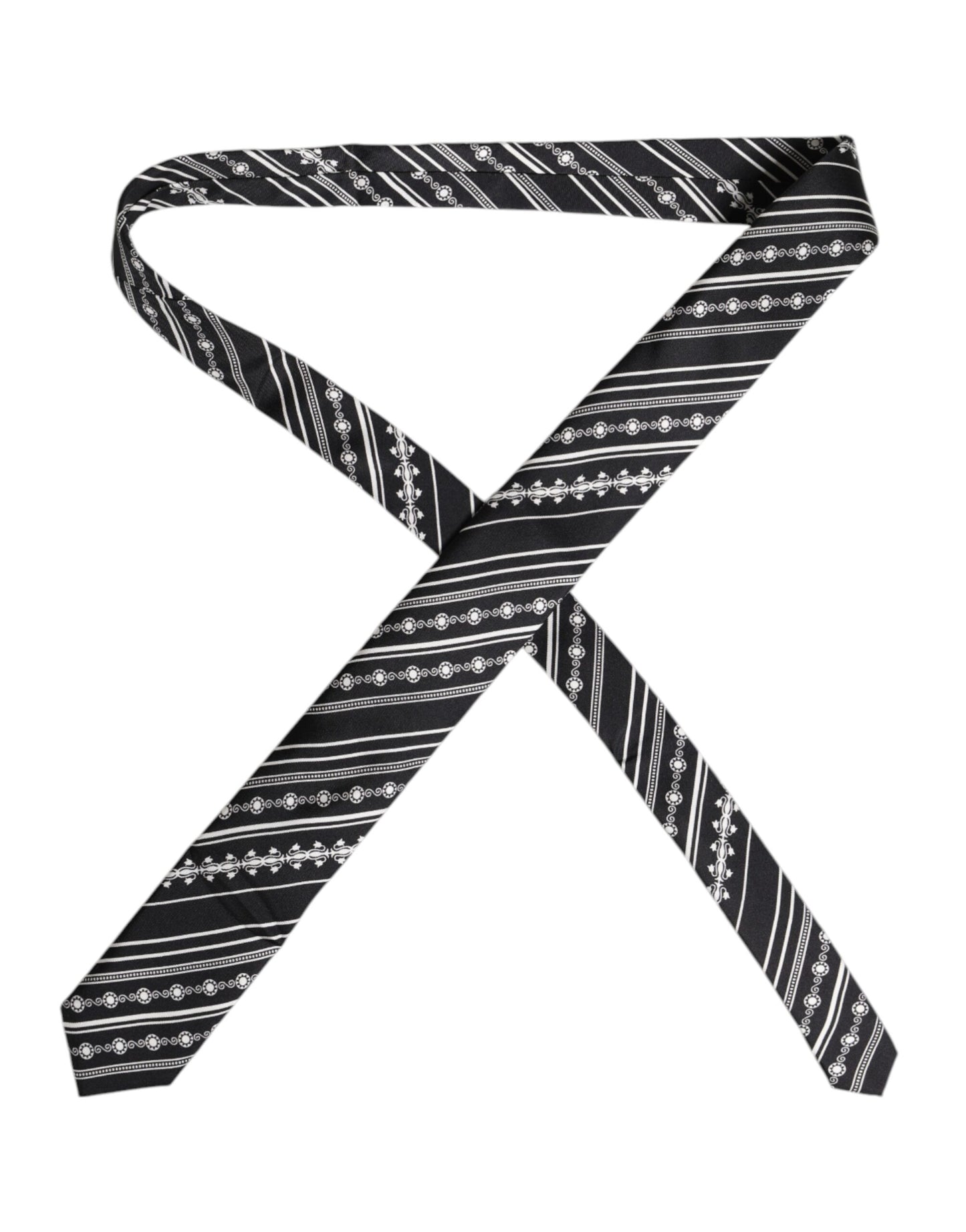 Dolce & Gabbana Black White Stripes Silk Adjustable Necktie Tie