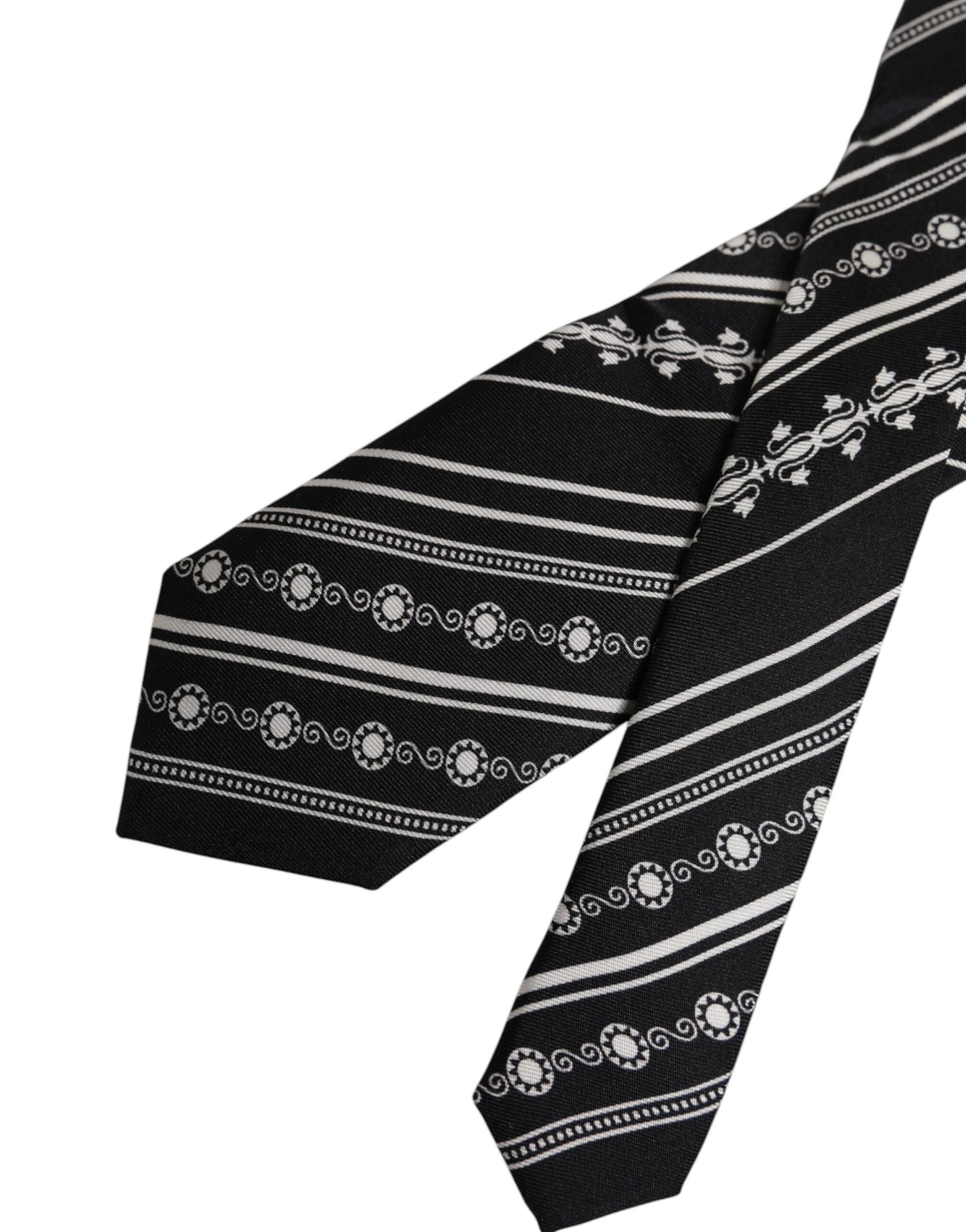 Dolce & Gabbana Black White Stripes Silk Adjustable Necktie Tie