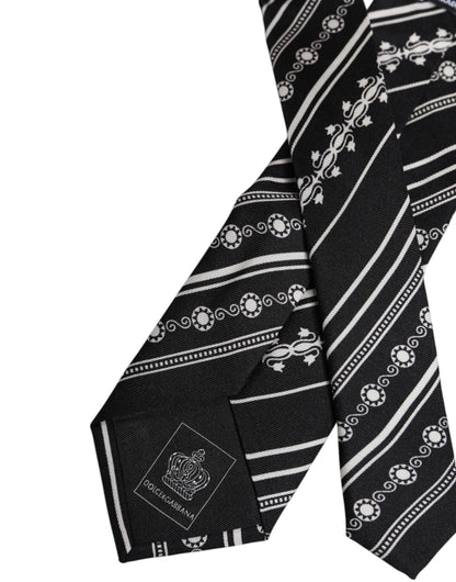 Dolce & Gabbana Black White Stripes Silk Adjustable Necktie Tie