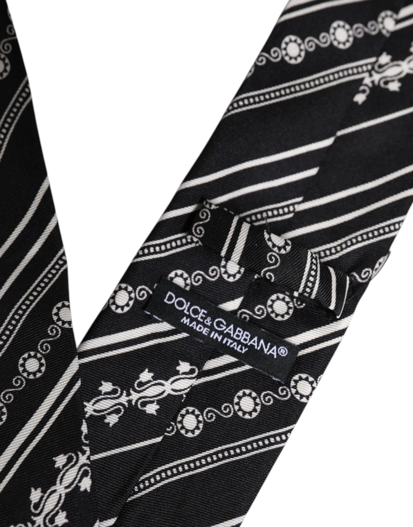 Dolce & Gabbana Black White Stripes Silk Adjustable Necktie Tie