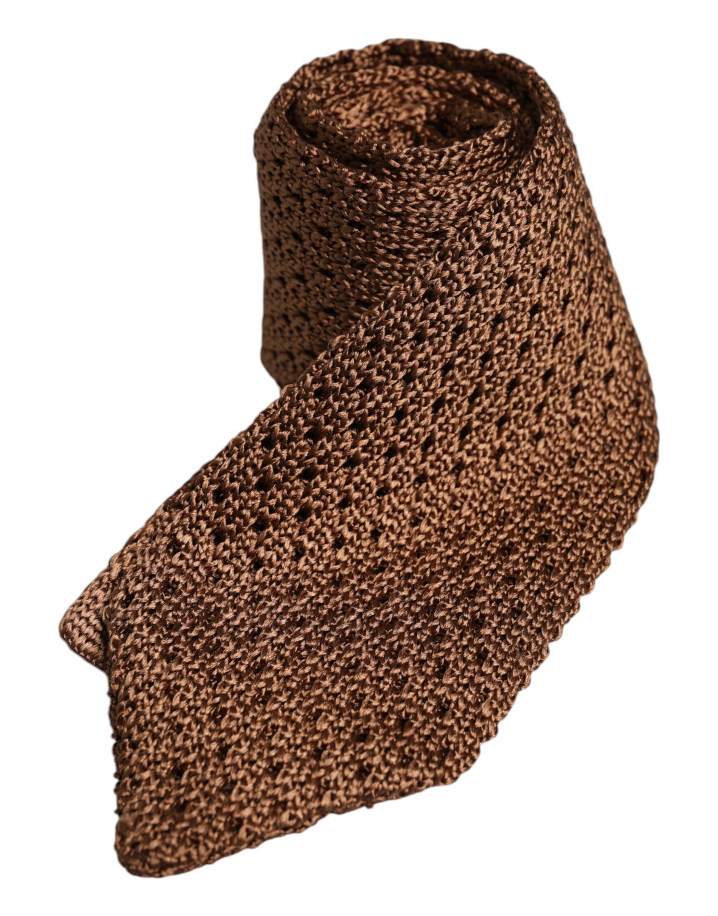 Dolce & Gabbana Brown Knitted Silk Adjustable Necktie Tie