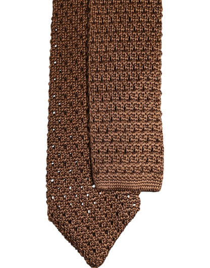 Dolce & Gabbana Brown Knitted Silk Adjustable Necktie Tie