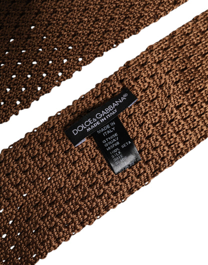 Dolce & Gabbana Brown Knitted Silk Adjustable Necktie Tie