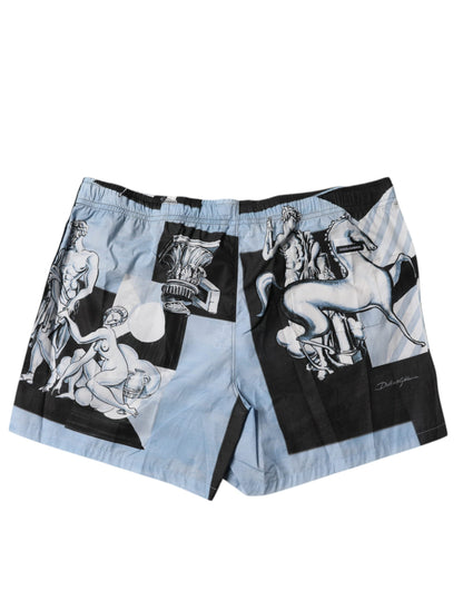 Dolce & Gabbana Blue Statue Print Cotton Mens Shorts