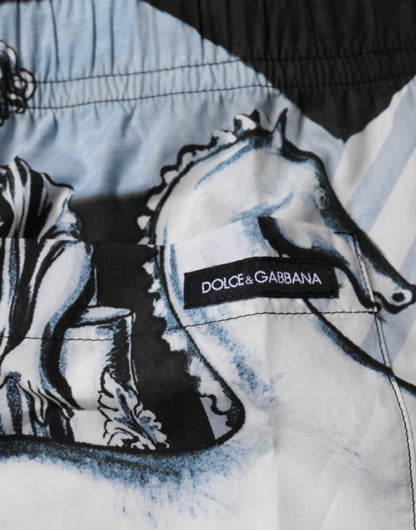 Dolce & Gabbana Blue Statue Print Cotton Mens Shorts