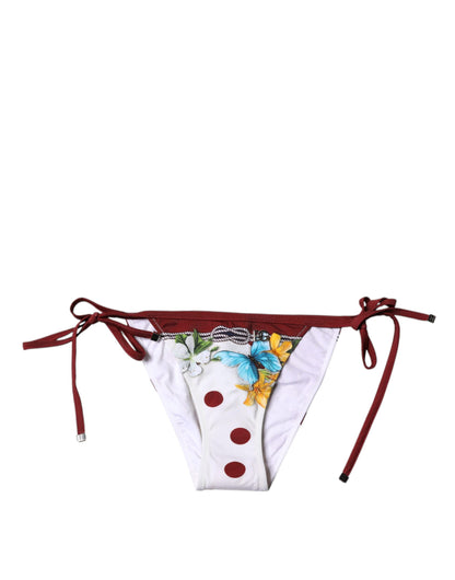 Dolce & Gabbana White Floral Print Swimsuit Bikini Bottom Swimwear