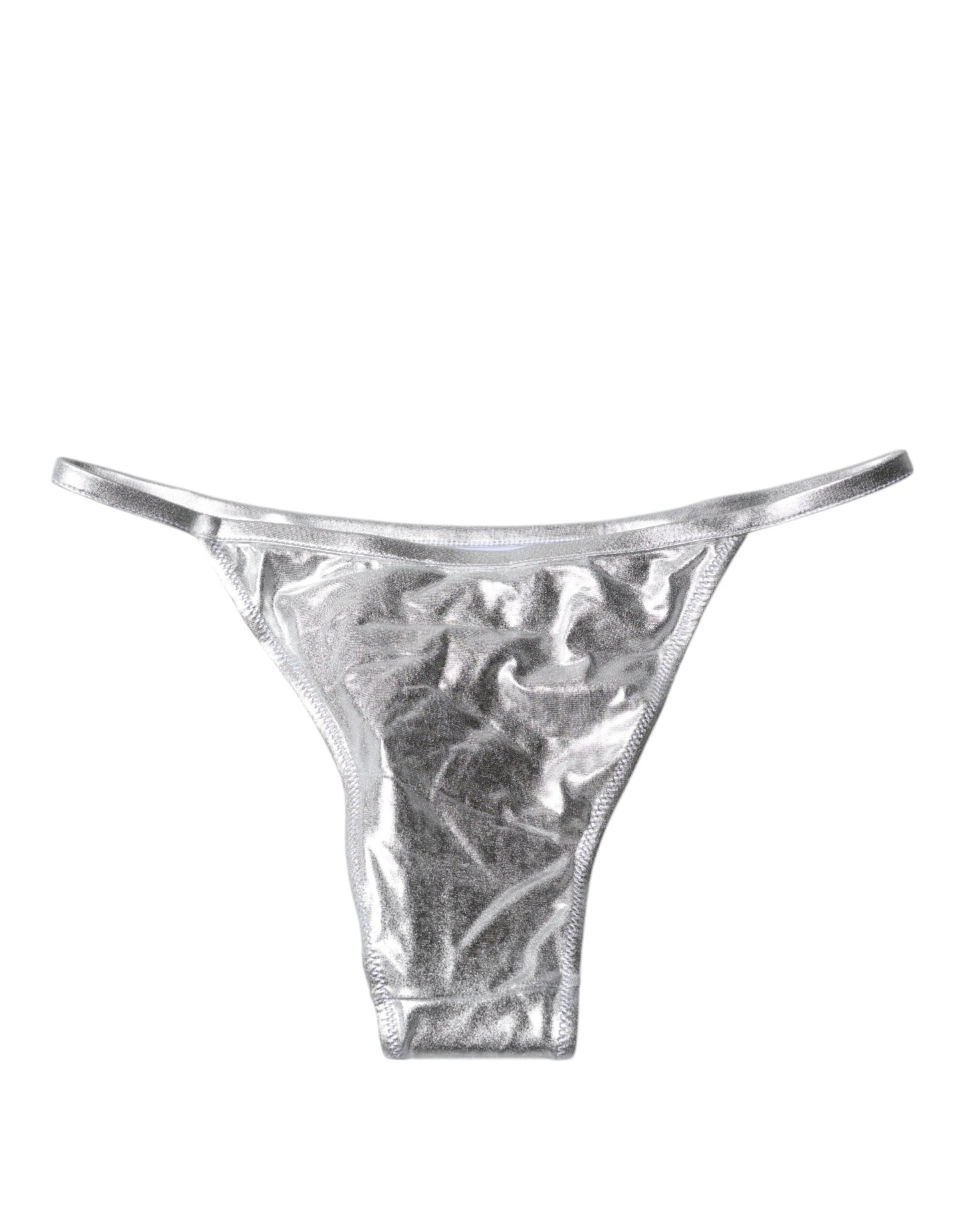 Dolce & Gabbana Silver Polyester Beachwear Bikini Bottom Swimwear