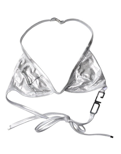 Dolce & Gabbana Silver Logo Halter Beachwear Bikini Top Swimwear