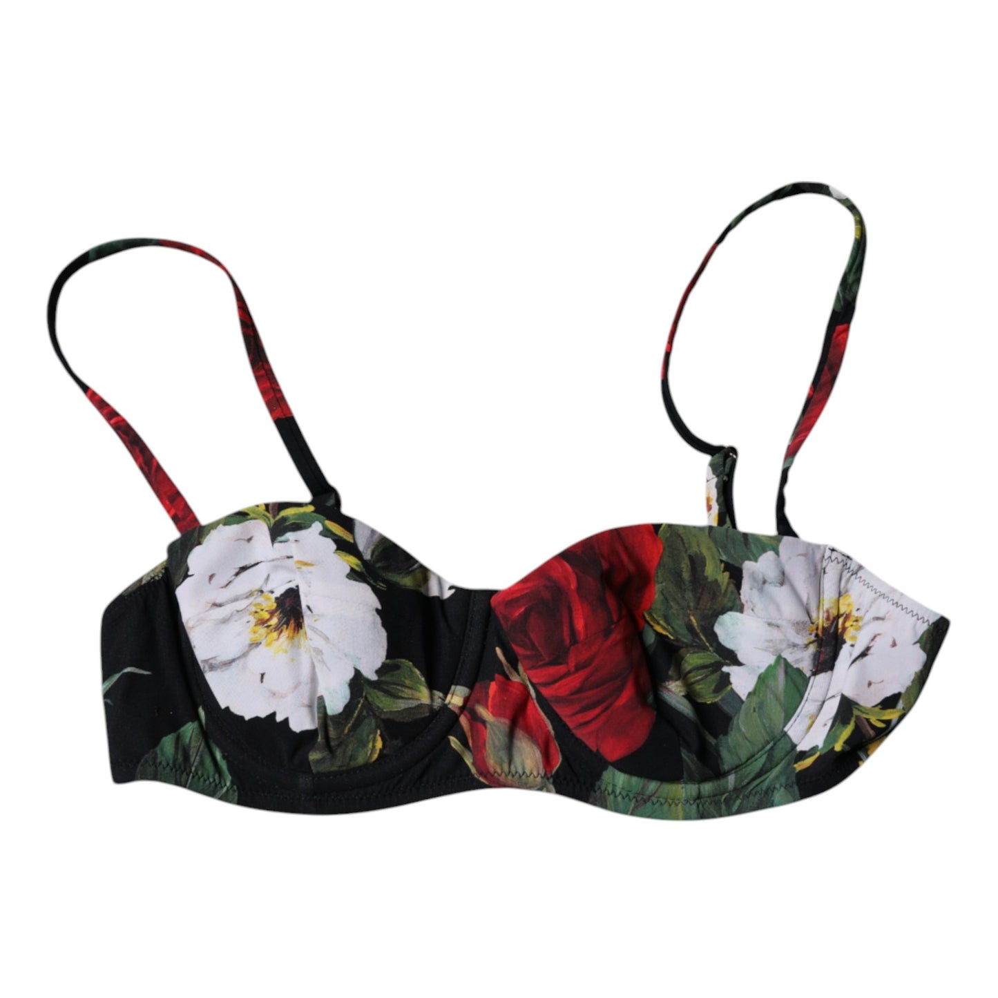 Dolce & Gabbana Black Floral Print Nylon Balconcino Bra Underwear