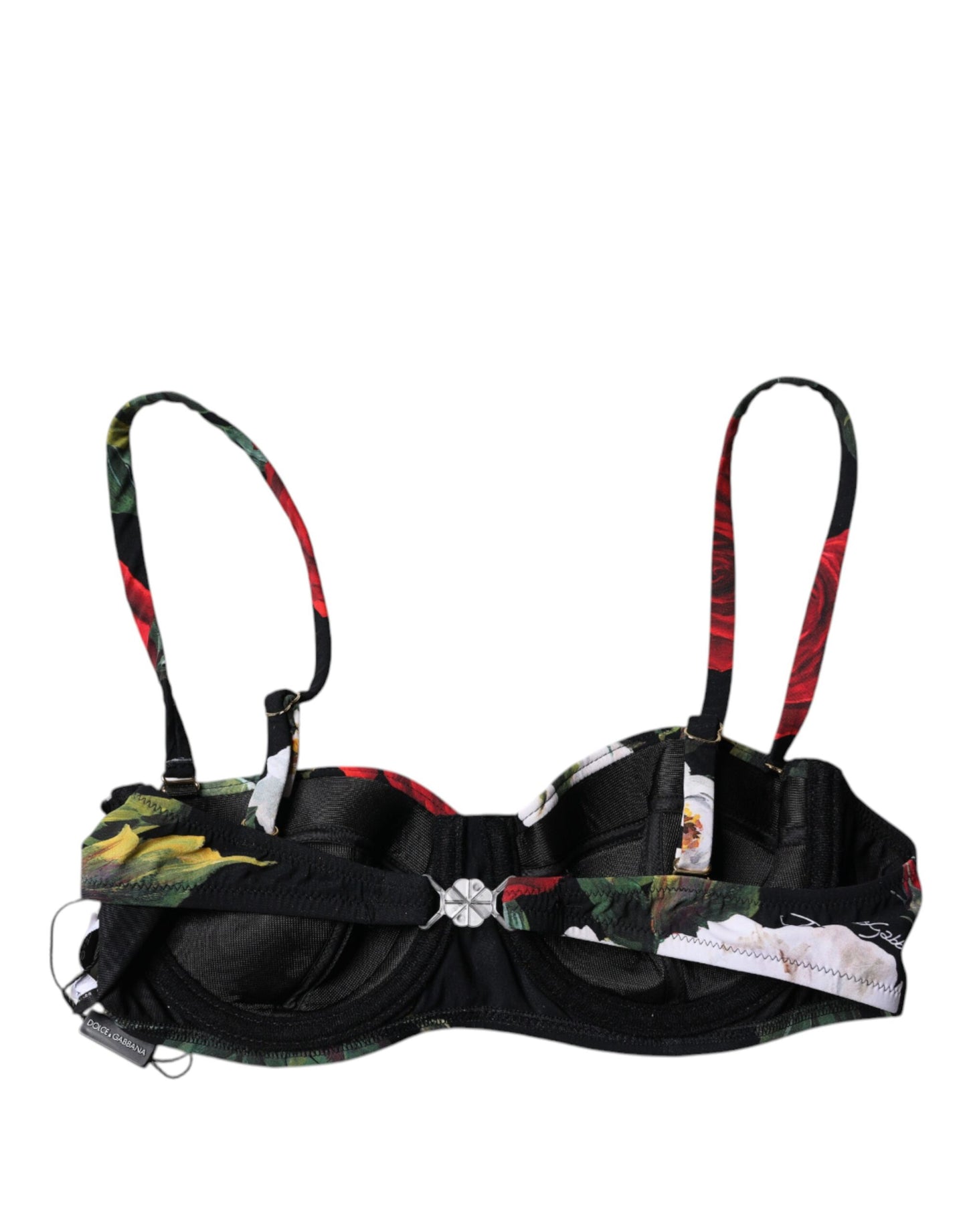 Dolce & Gabbana Black Floral Print Nylon Balconcino Bra Underwear