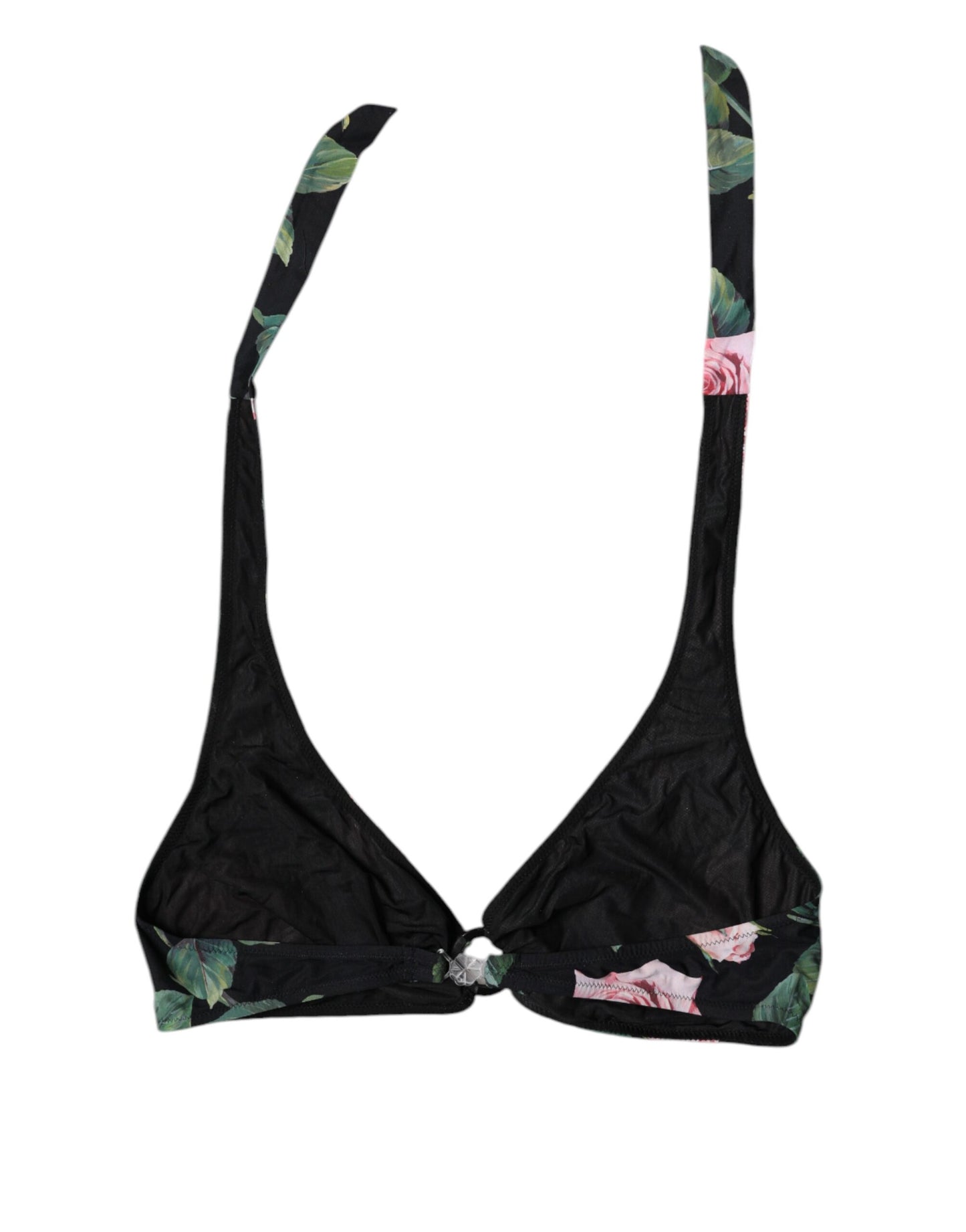 Dolce & Gabbana Black Lily Halter Beachwear Bikini Top Swimwear