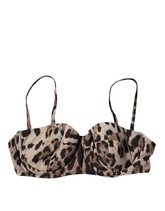 Dolce & Gabbana Brown Leopard Nylon Balconcino Bra Underwear