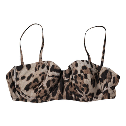 Dolce & Gabbana Brown Leopard Nylon Balconcino Bra Underwear